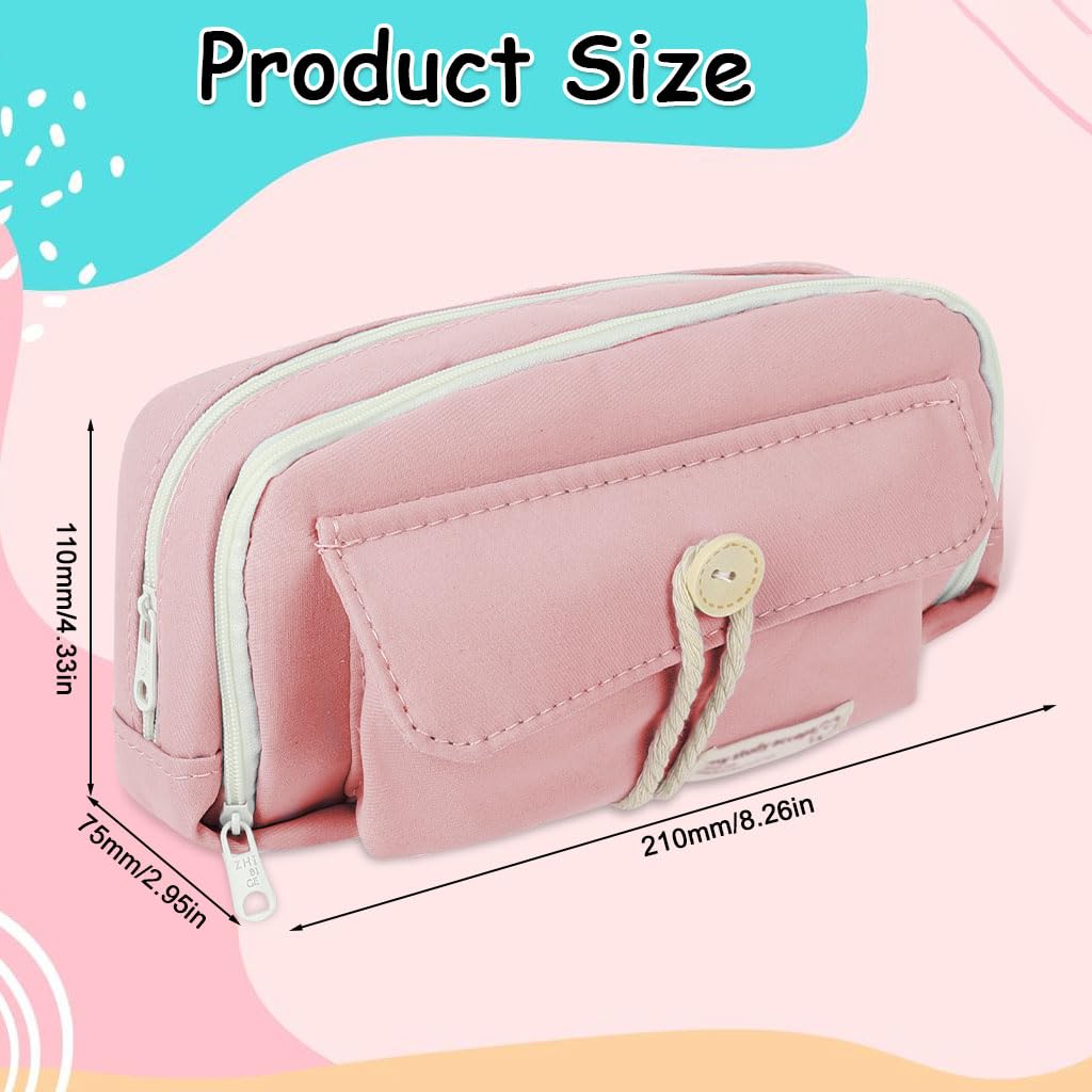 Zibuyu Pencil Pouch for School and Office featuring Double Layer Design with 21x11x7.5cm Canvas | Pink Organizer for Students