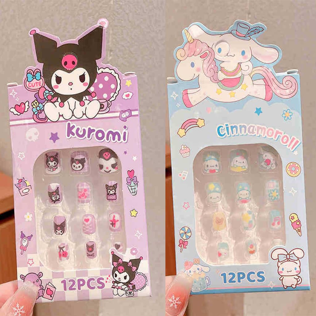 ZIBUYU Press on Nails Kit for Kids with Jelly Glue featuring 4 Cartoon Sets | Reusable DIY Manicure