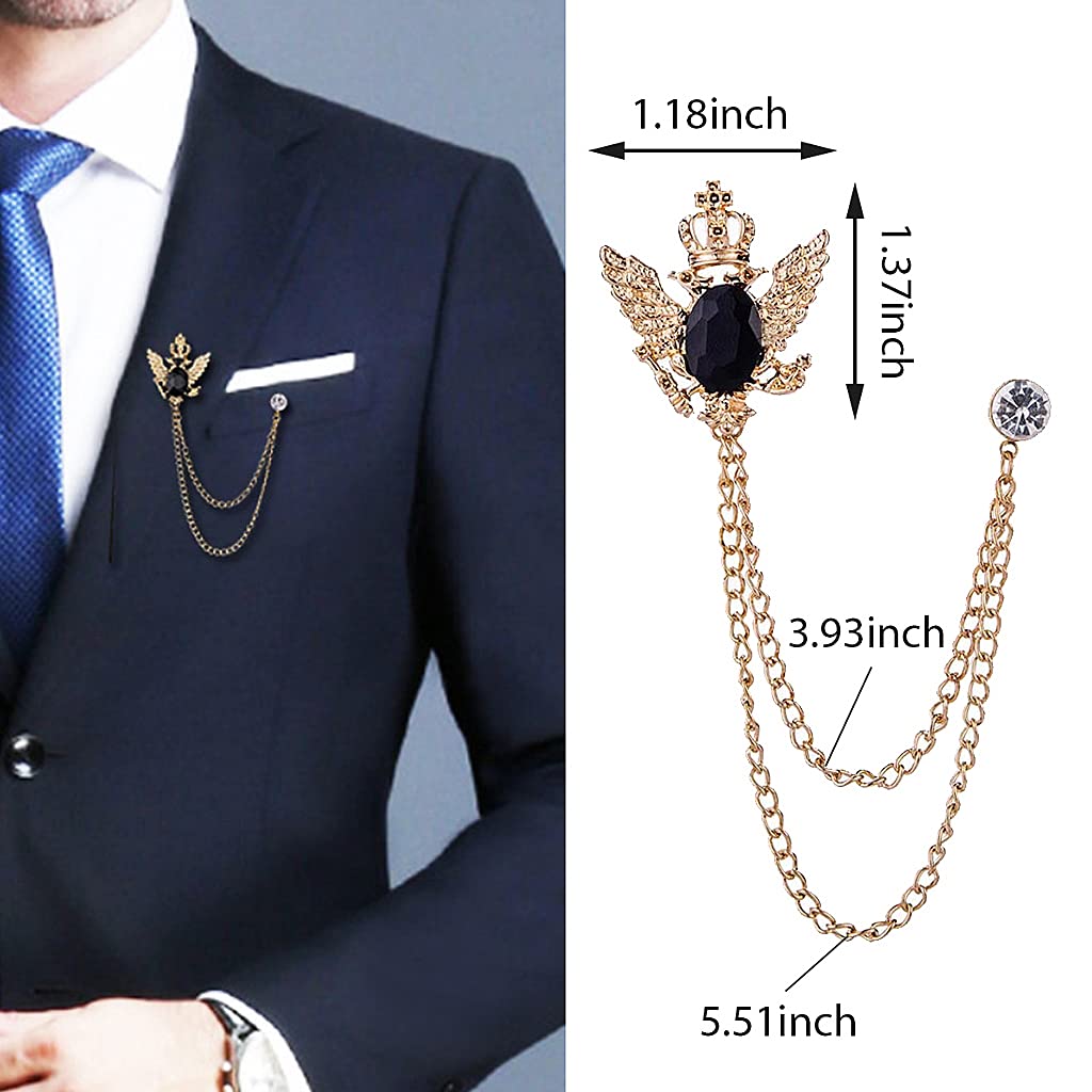 SANNIDHI  (2 piece) Men's Royal Crown Brooch with Golden Chain , for Men's Suit Pin BadgeTuxedo Tie Hat Scarf-Unisex