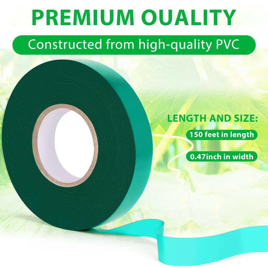 HASTHIP Gardening Twist Ties Roll for Plant Support featuring 150 ft PVC Tape in Green | Ideal for Tomato and Tree Training