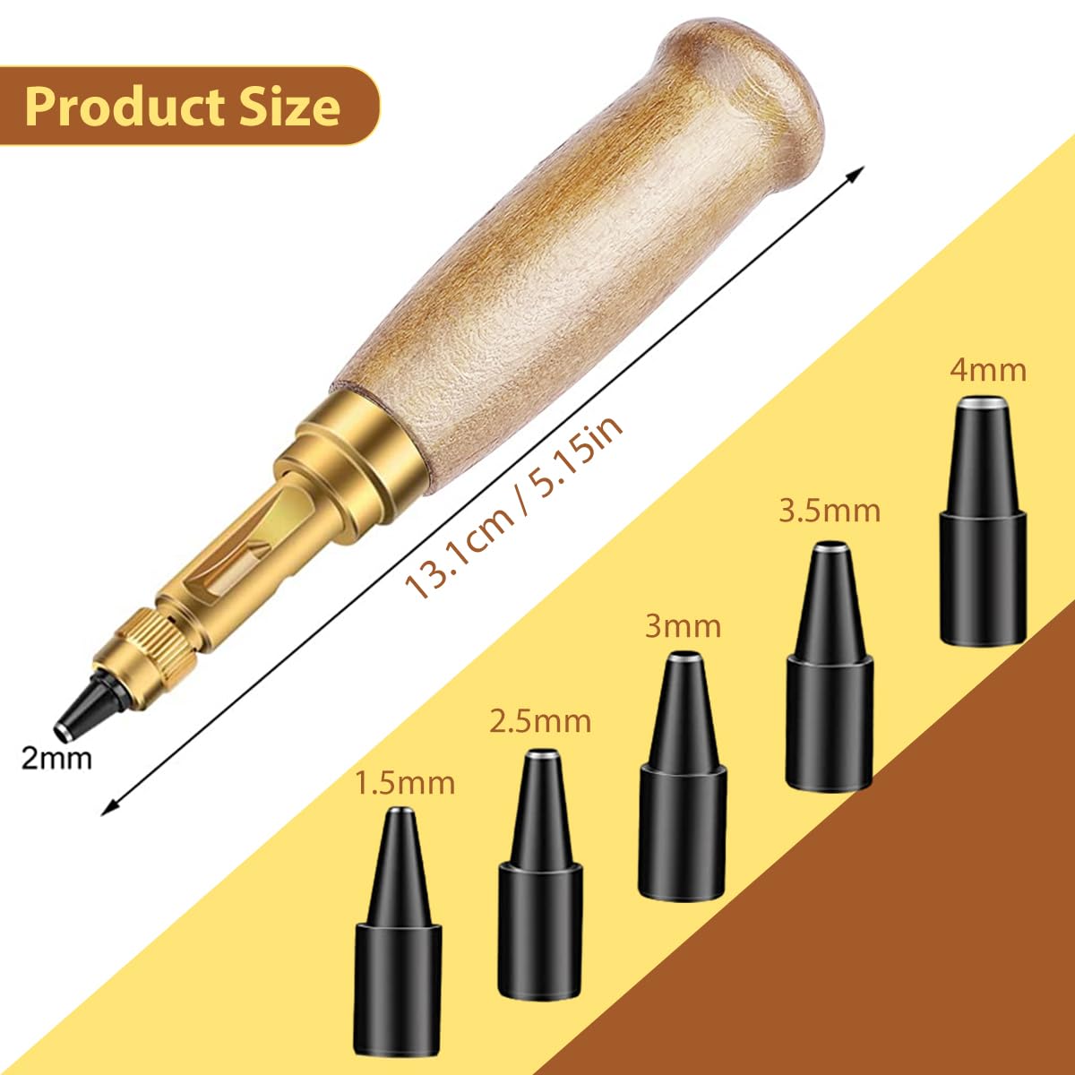 HASTHIP Adjustable Screw Leather Hole Punch for DIY Craft with 6 Bits 1.5–4mm | Wooden Handle