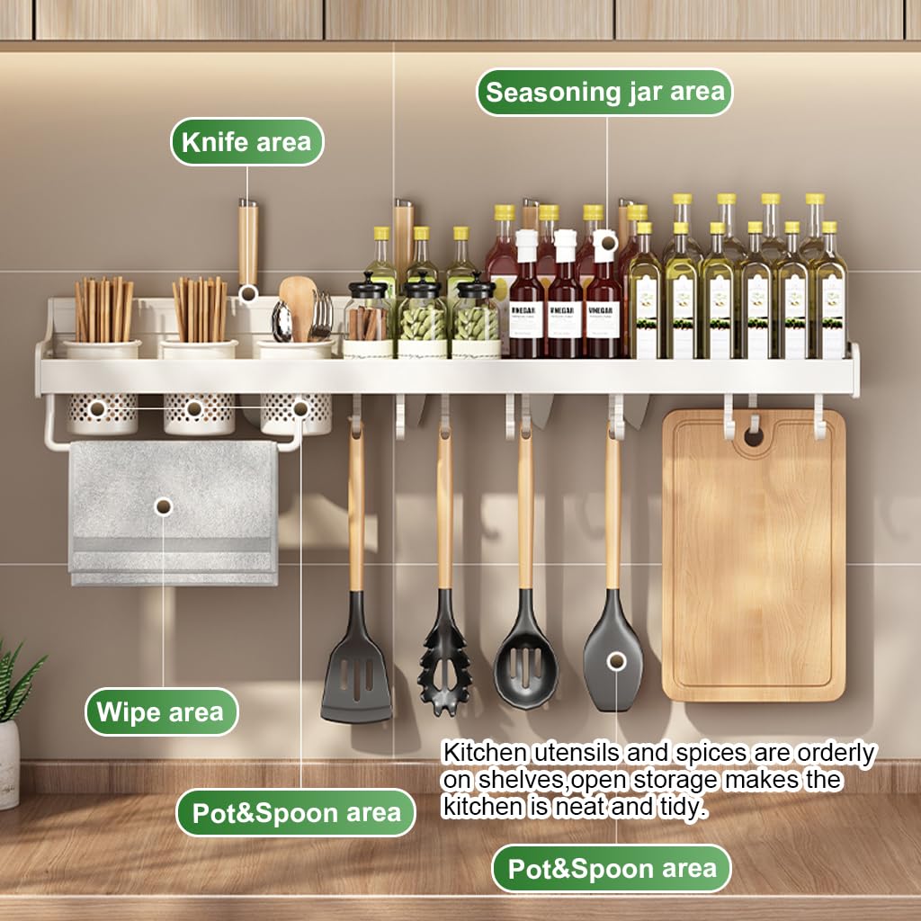 HASTHIP Spice Rack Organiser for Wall Mounted Kitchen featuring Hooks and Towel Holder 23.6 in Rugged Aluminium | 3PCS Set