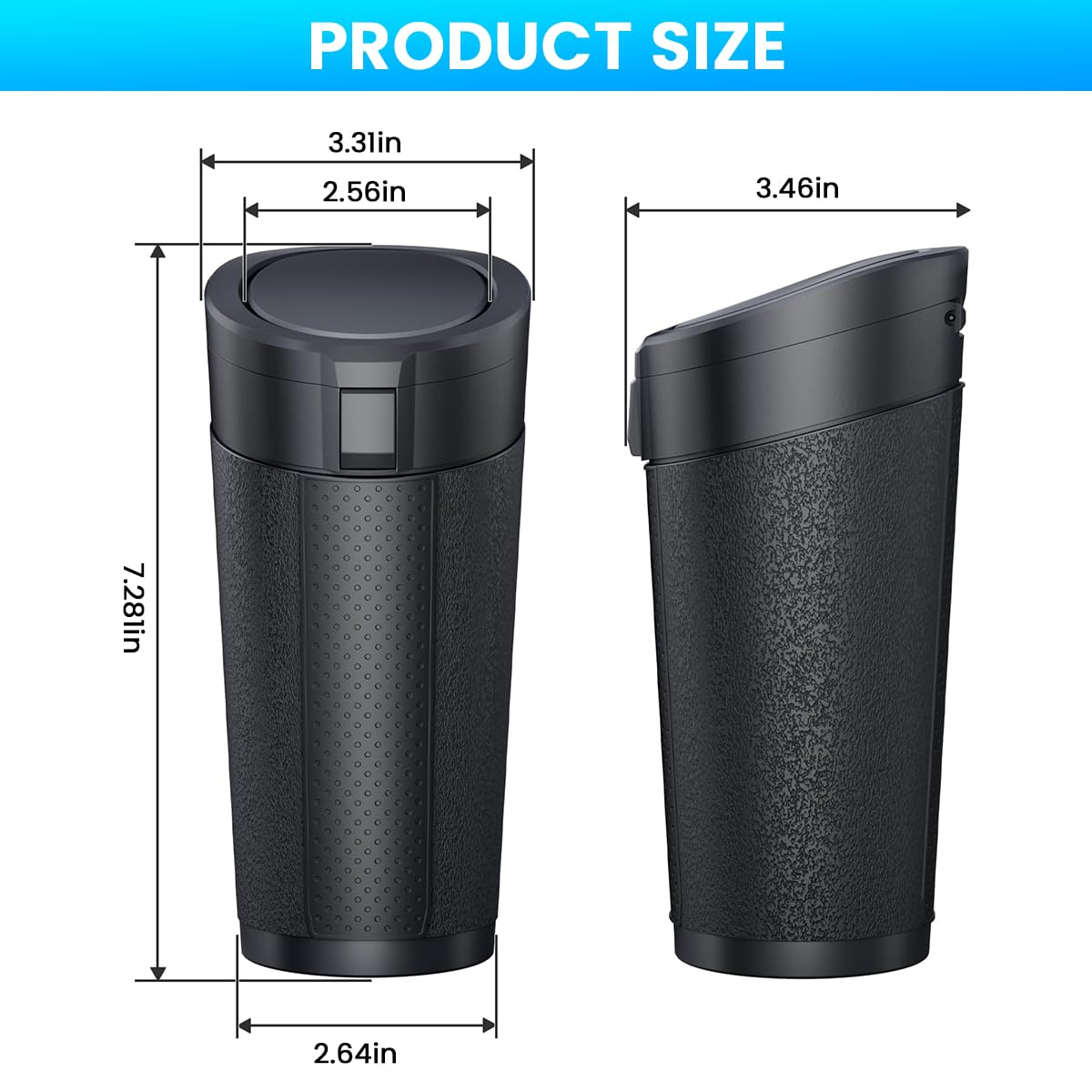 STHIRA Car Trash Can for Cup Holder with 8.8x8.4x18.5cm Size and 2-in-1 Flip Top Lid | Waterproof ABS Bin