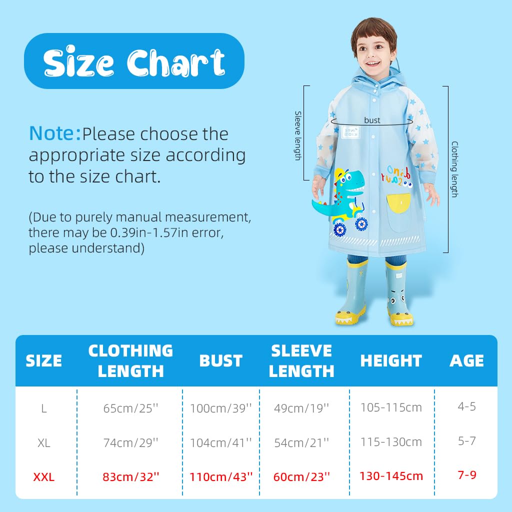 SNOWIE SOFT® Hooded Raincoat for Kids Wide Brim Hooded Raincoat EVA Student Raincoat with School Bag Rain Cover Cartoon Dinosaur Raincoat for Kids 7-9 Years Old, Recommended Height  130-145 cm