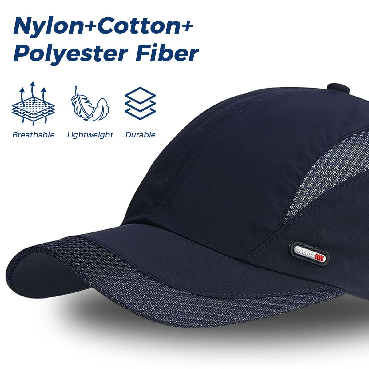 GUSTAVE Caps for Men for Golf and Outdoor Sports with Alloy Closure 22.1–24.4 in Fit | Breathable Cotton UV Protection Navy Blue