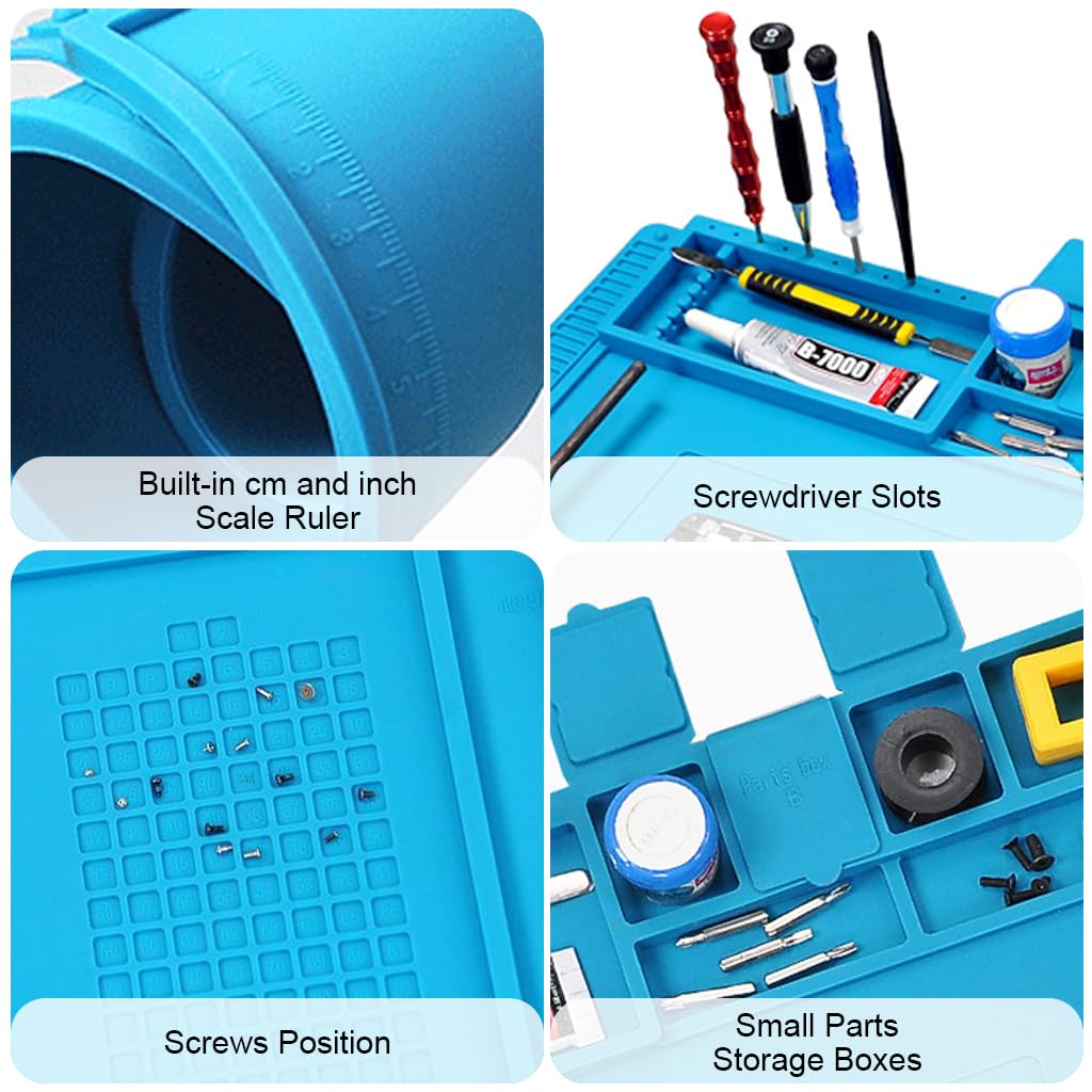 Serplex Silicone Soldering Mat for PCB Repair with Organized Zones | 17.7x11.8 in Heat Resistant Work Pad