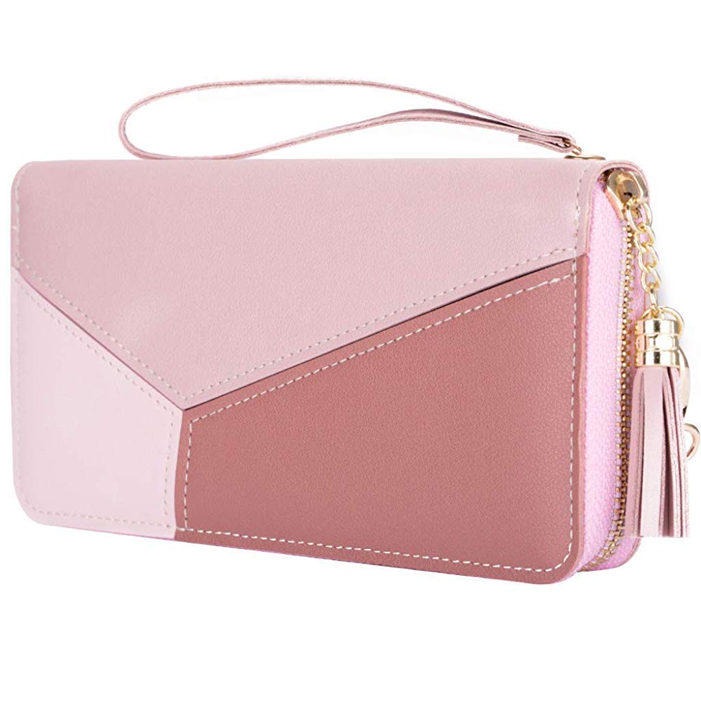 PALAY  Women's Long Wallet Tassel PU Leather Multi- Slots Girls Zipper Coin Large Purse Wallet for Women(Pink)