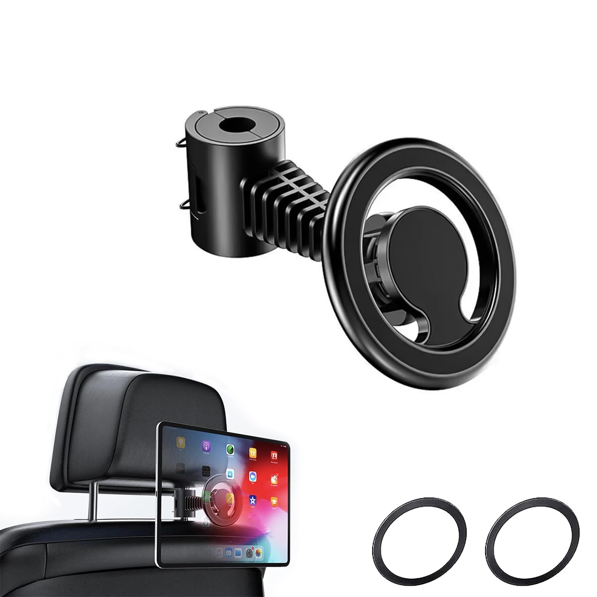 STHIRA Magnetic Car Phone Holder for Rear Seat with 360° Rotation and 2 Metal Rings | Universal Mount for iPhone 15 14 13
