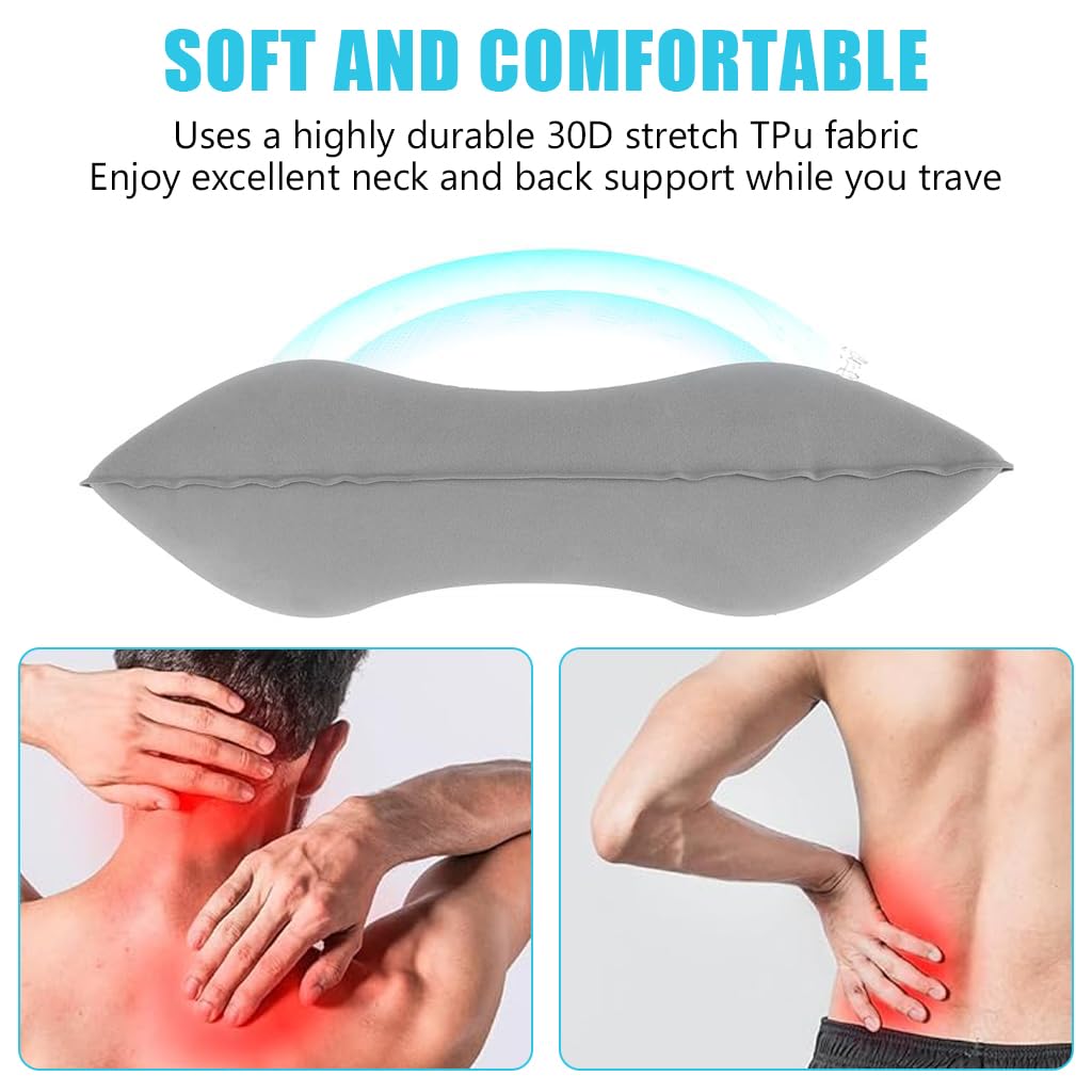 HANNEA Inflatable Pillow for Travel and Camping featuring Ergonomic Support | 16.9x10.36 in Soft Flocked PVC