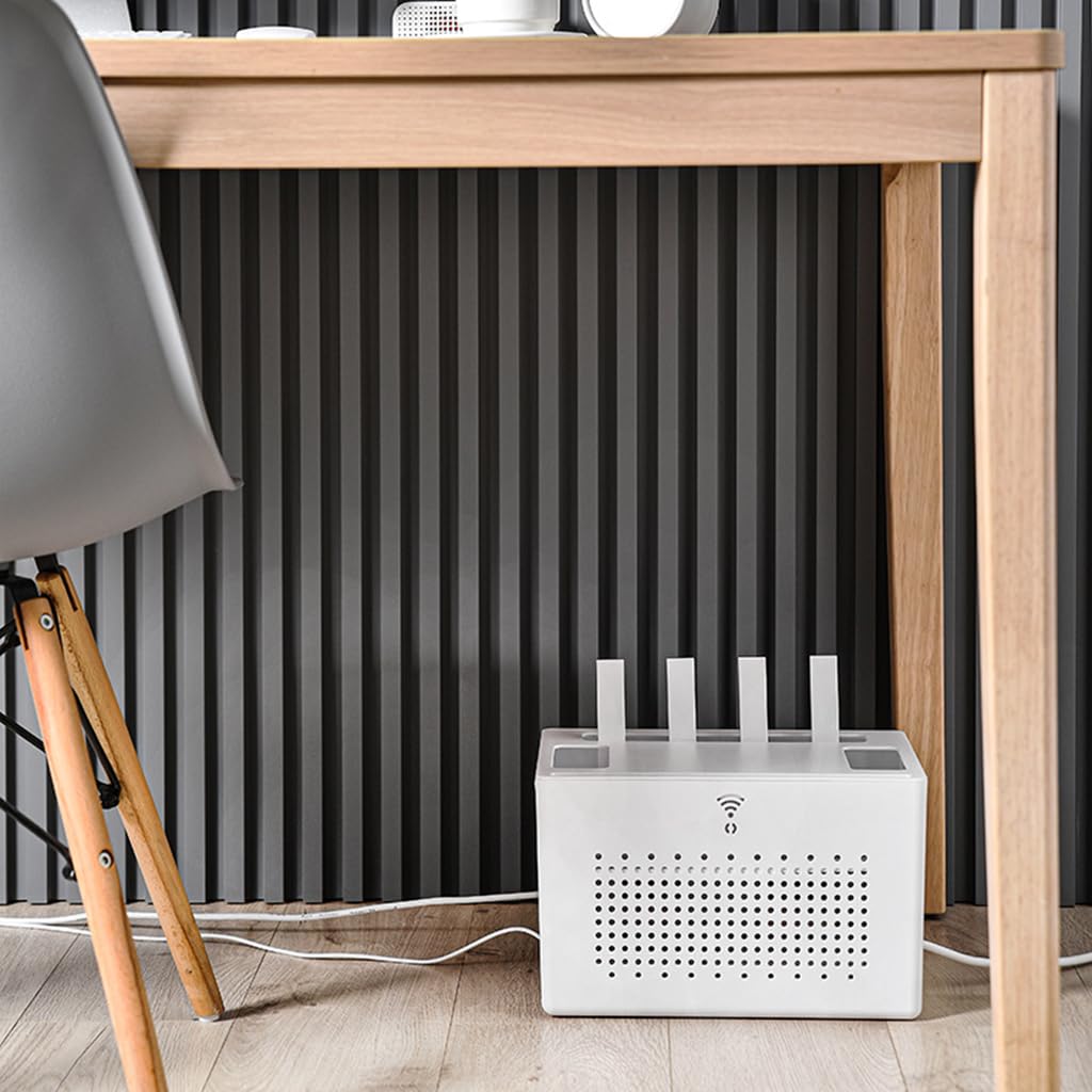 Verilux Router Stand Cable Organizer Box for Home and Office with Double Layer 31×21×20 cm | ABS Storage for Cables and Power Boards