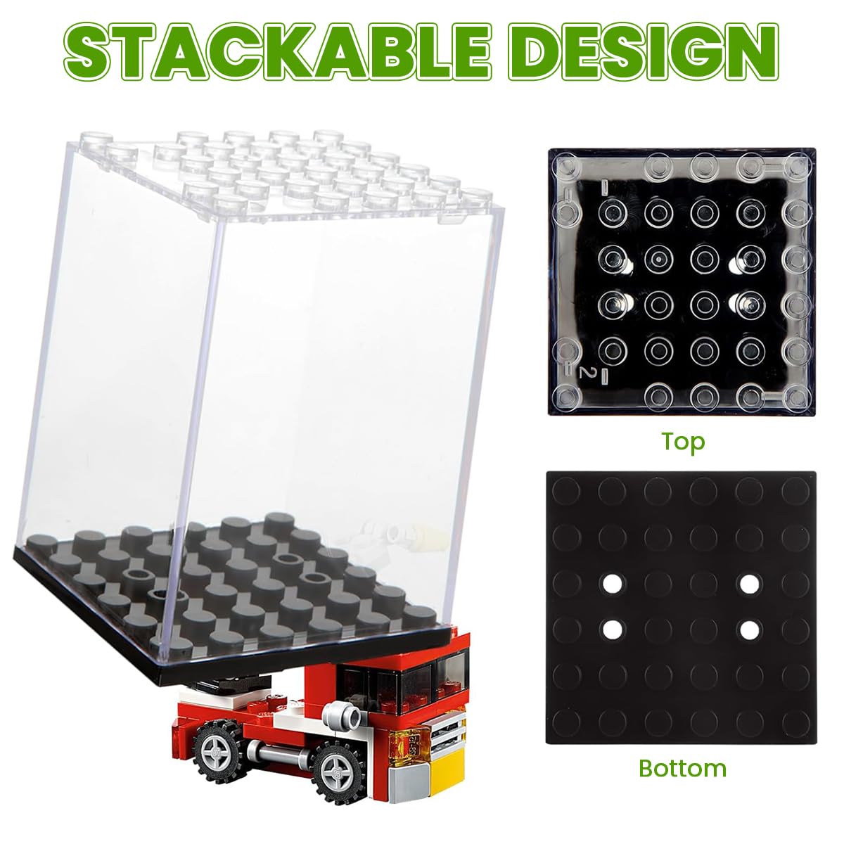 PATPAT Acrylic Display Box for Minifigures 16Pcs 48x48x69mm with Studded Base | Dustproof Stackable Case