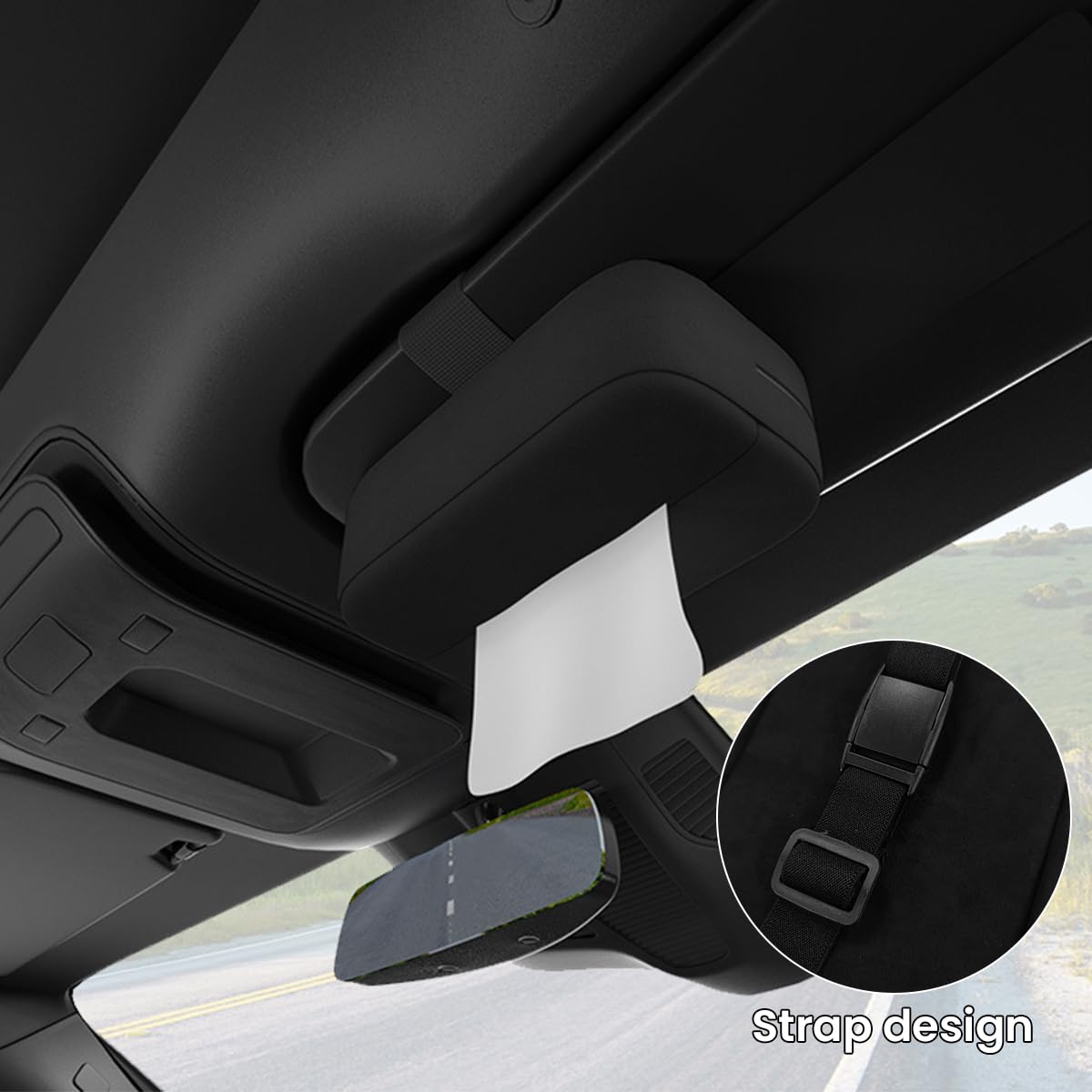 STHIRA Car Tissue Box Holder for Visor and Headrest with Zipping Up Design 22x12x7cm Black Suede