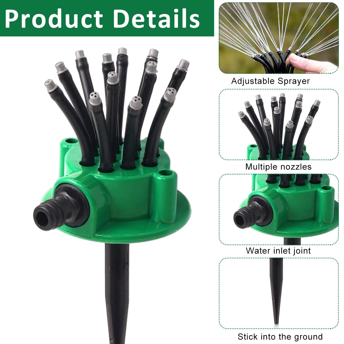 HASTHIP Garden Sprinkler for Lawn and Plant Watering with 12 3‑Hole Pipes | 360° Coverage
