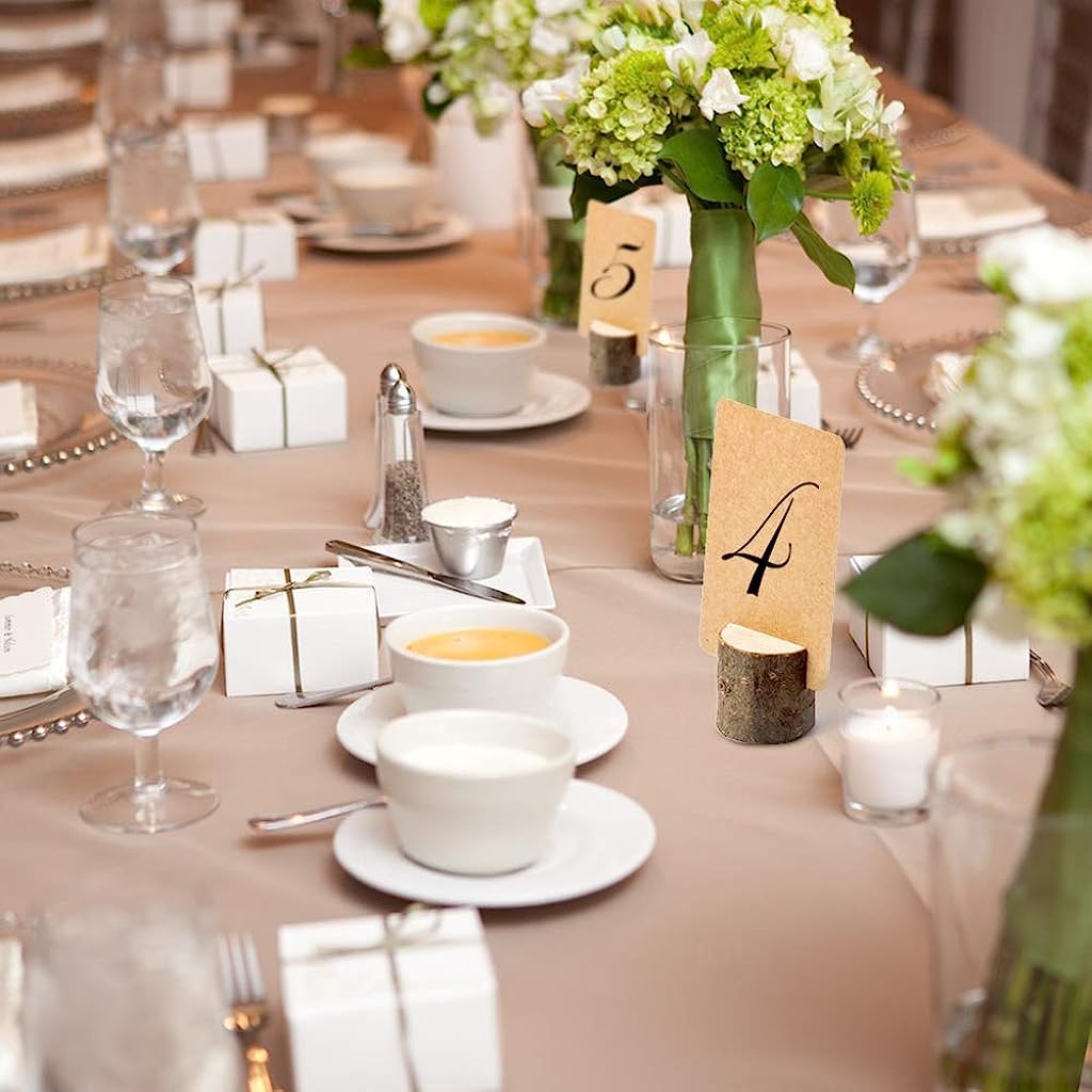 HASTHIP Mini Wood Place Card Holders for Weddings with Tree Stump Design and 10Pcs Cards