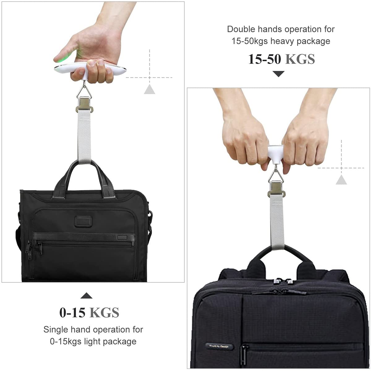 HASTHIP Stainless Steel Travel Scale Suitcase Scale with Strong Straps and Backlit, Luggage Weight Scale Portable, Digital Luggage Scales for Flights, Travel, Home (Load Capacity 50kg)