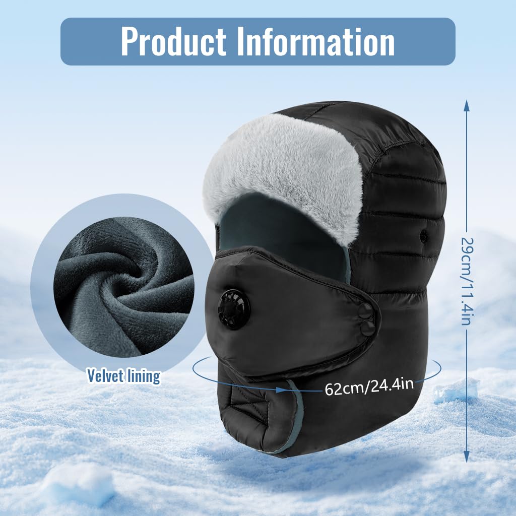 SANNIDHI Winter Cap for Outdoor Cycling and Skiing with Plush Liner and Snap Face Cover | Warm Full Face Hat for Men and Women