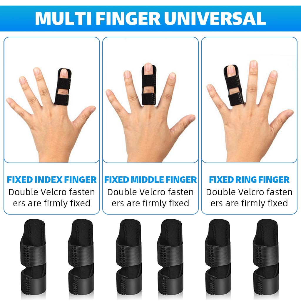 HANNEA Finger Splints for Pain Relief and Injury Recovery 6pcs with Dual Hook Closure | Soft Breathable Nylon Support