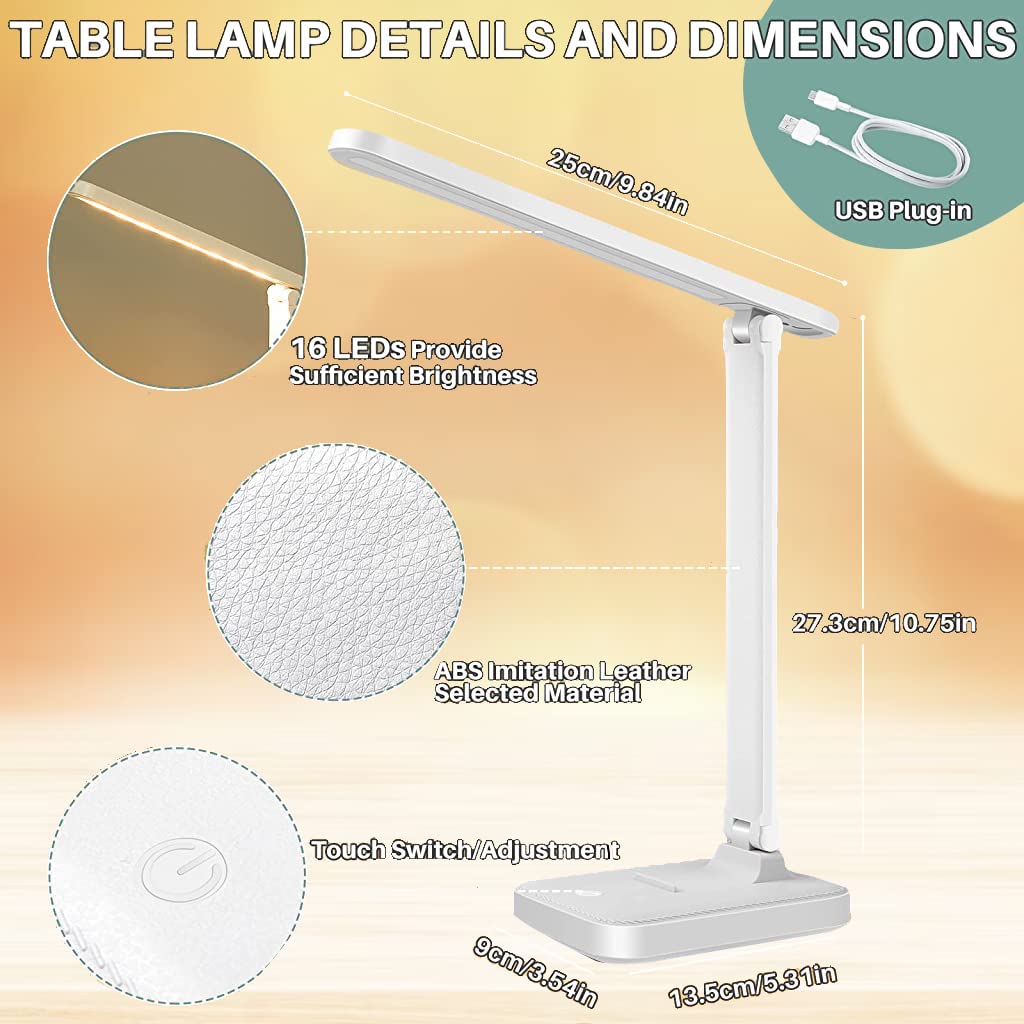 ELEPHANTBOAT LED Table Lamp for Study and Reading with 16pcs Beads 3 Color Touch Control | USB Eye-Friendly Desk Light
