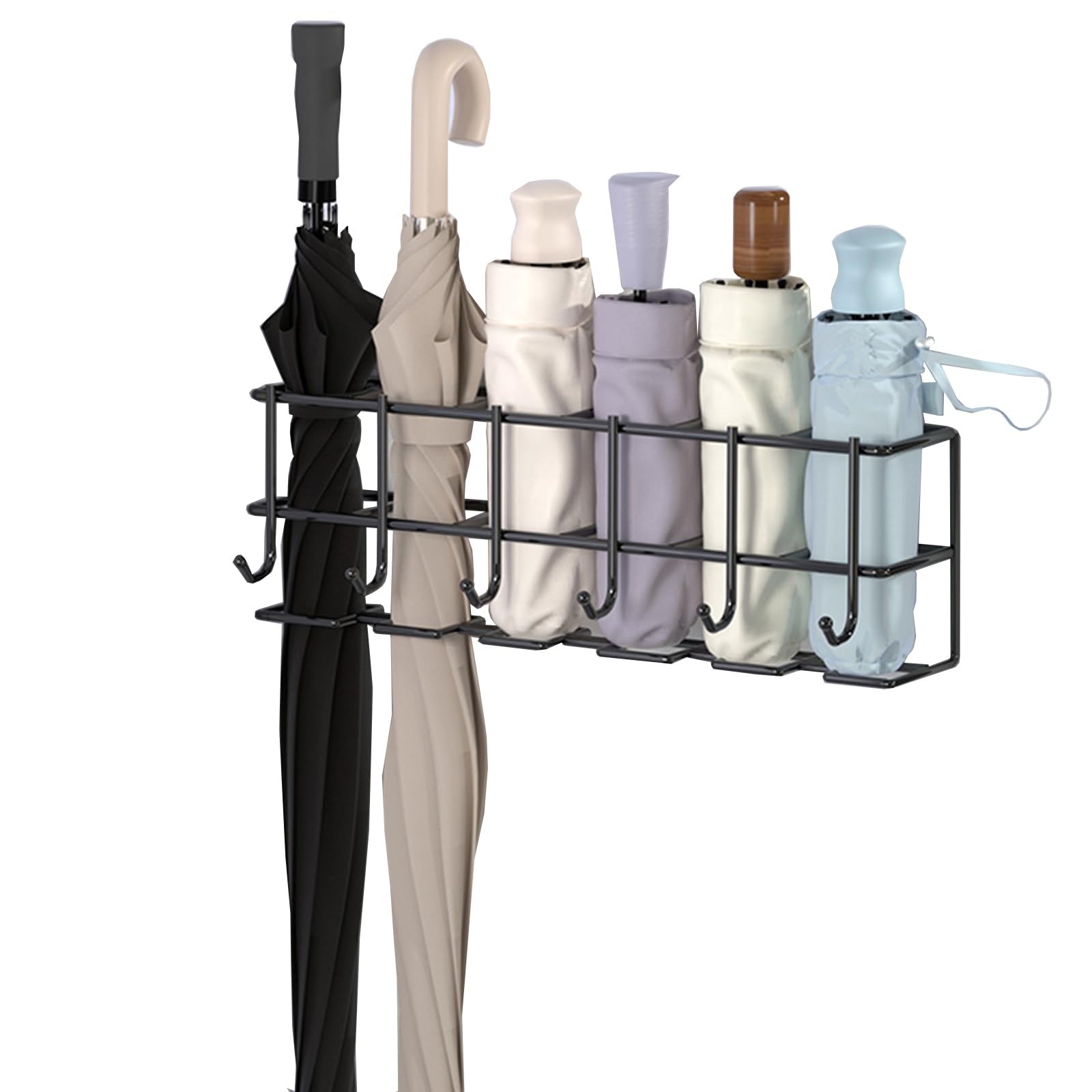 HASTHIP® Wall Mounted Umbrella Stand,Cut-Out Entryway Indoor Home Office Umbrella Stand with Hooks,Long and Short Umbrella Organiser(Black White) (Color : Black, Size : 39 * 10 * 13.5cm)-Black