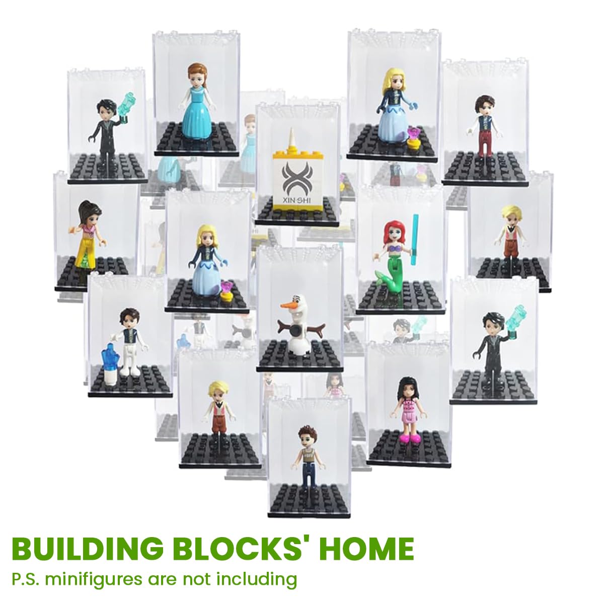 PATPAT Acrylic Display Box for Minifigures 16Pcs 48x48x69mm with Studded Base | Dustproof Stackable Case