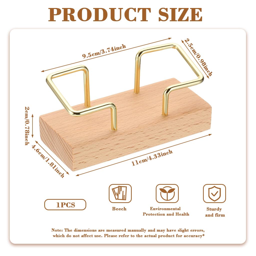 OFIFO Business Card Holder Stand for Office Desk featuring Golden Wire and Wooden Base | Fits 70 Cards 4.33x1.81x2.05 in