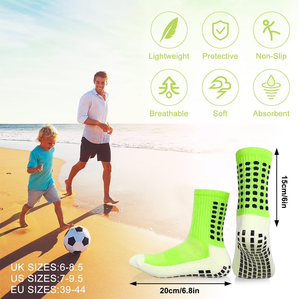PROBEROS Football Socks for Athletic Training with Anti Slip Rubber Pad Grip | Green 2PCS