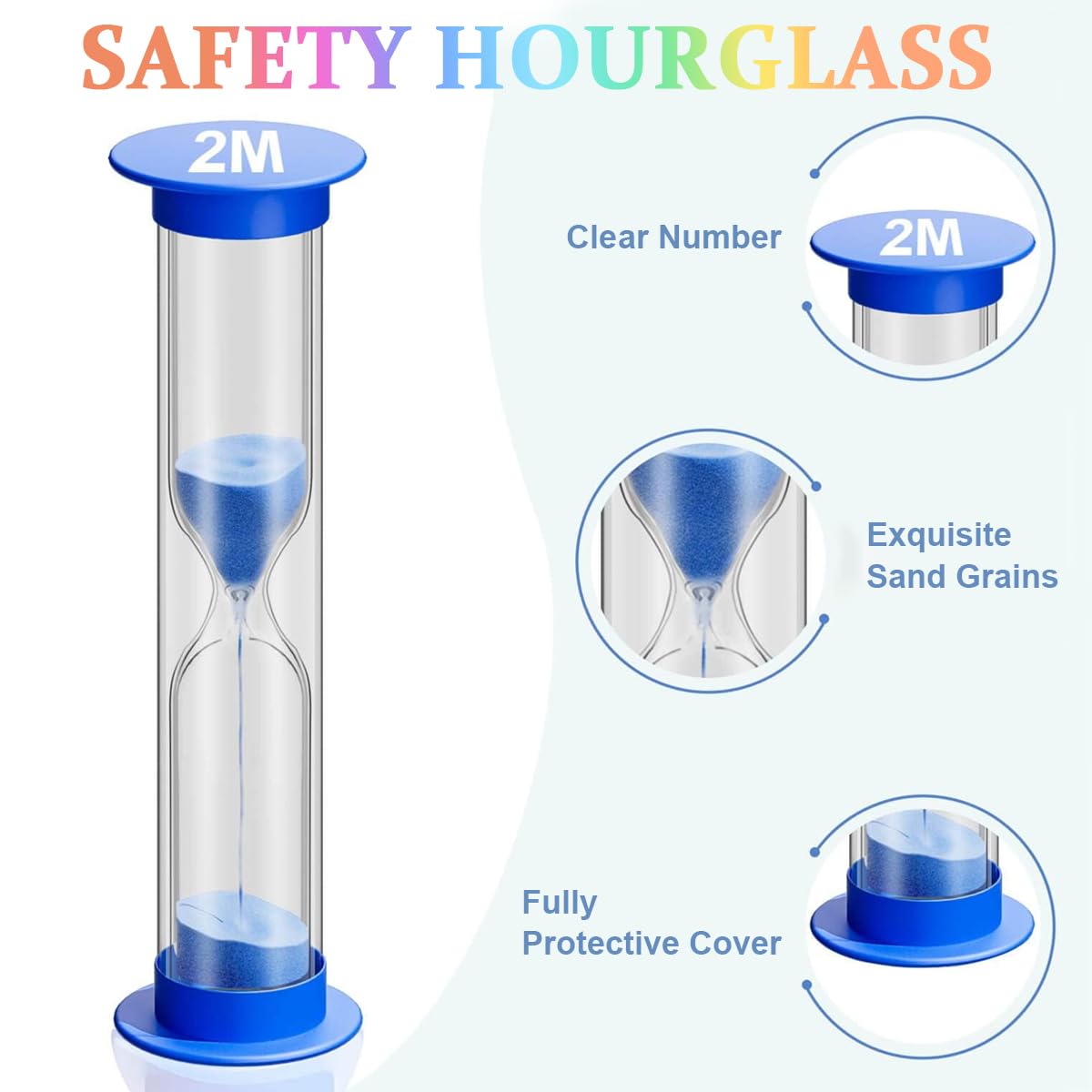 HASTHIP Sand Timer Set for Classroom Games and Office | 6 Colors 30s–10min 8.8cm PVC Hourglass