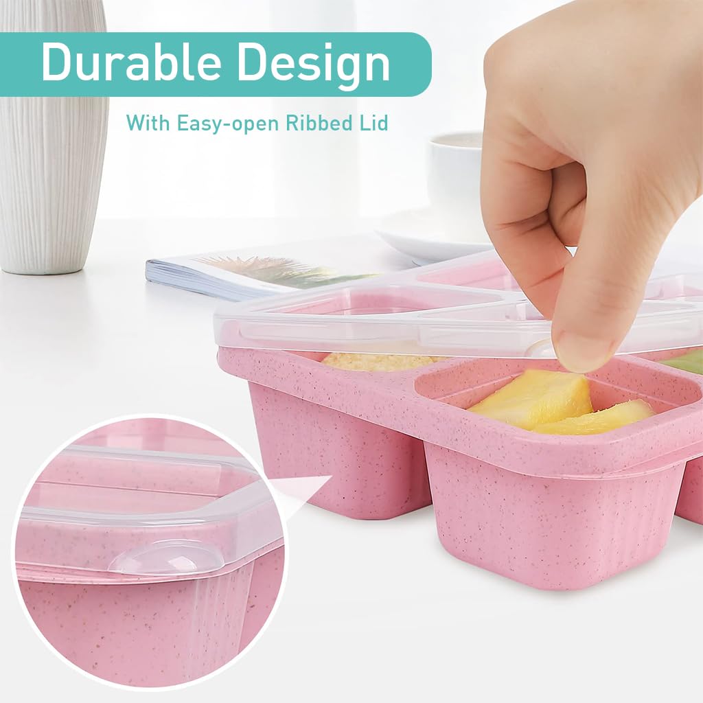 Supvox Snack Containers for Kids and Adults with 4 Compartments Reusable Wheat Straw Box