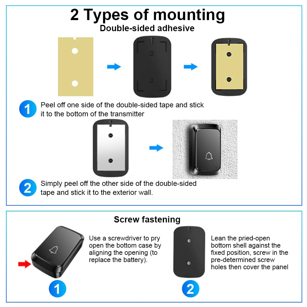 Supvox Wireless Doorbell Kit for Home and Office with LED Flash Light | 492ft Range and Self Powered Transmitter