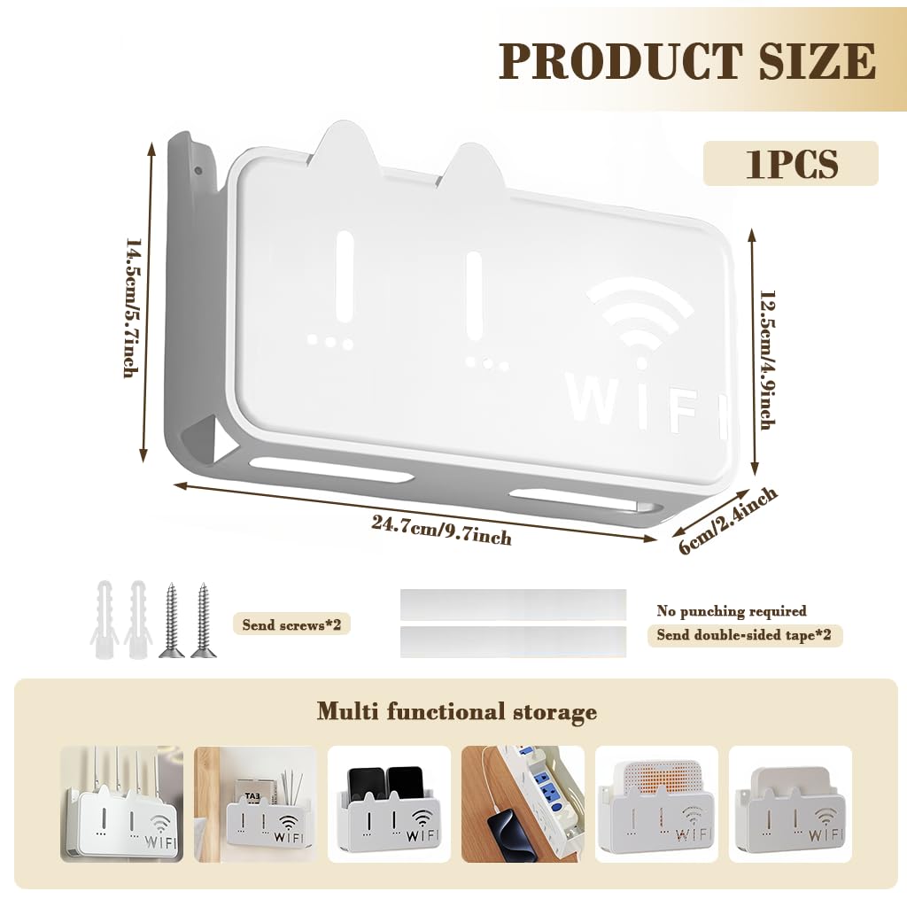 Supvox Wall Router Holder for Home Use with Self Adhesive Mount and Cable Organizer Box