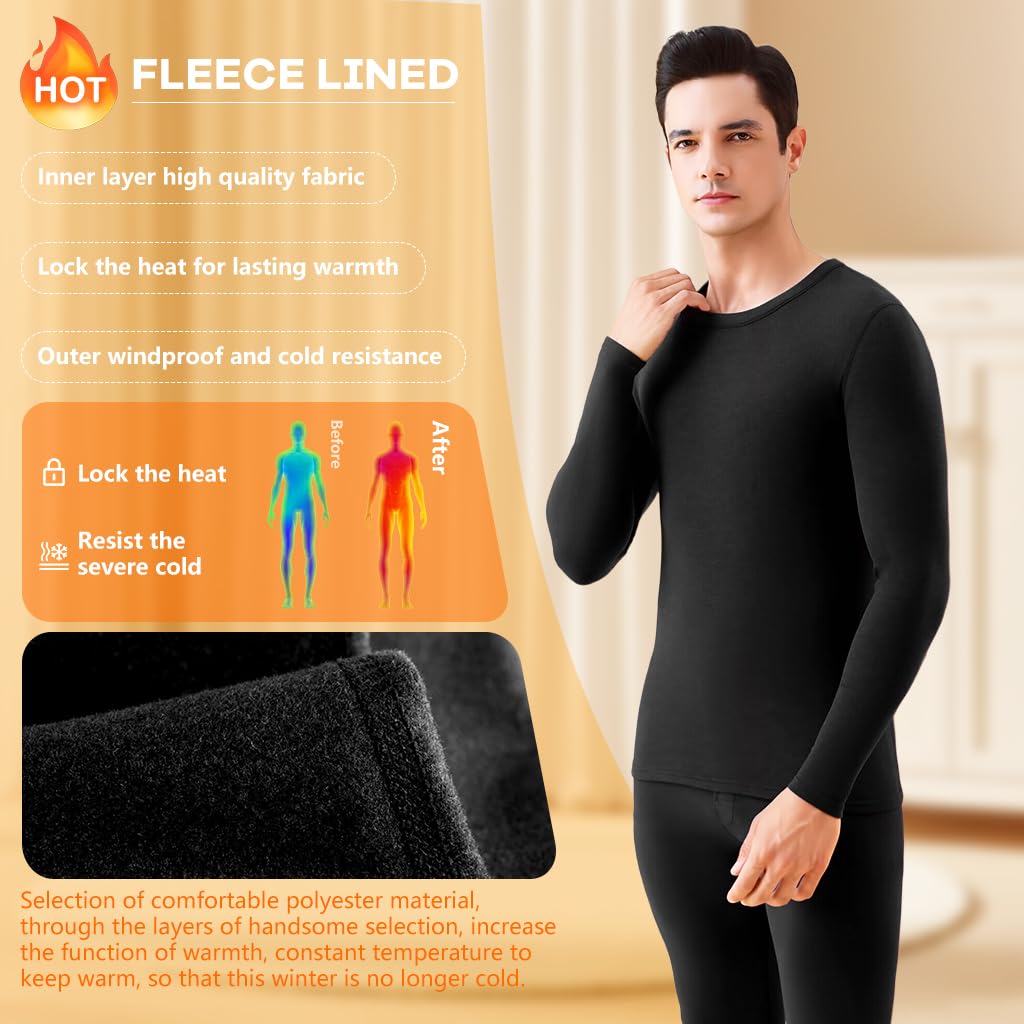 SANNIDHI Thermal Underwear for Men with Fleece Lined 2PCS Set | Moisture Wicking Base Layer