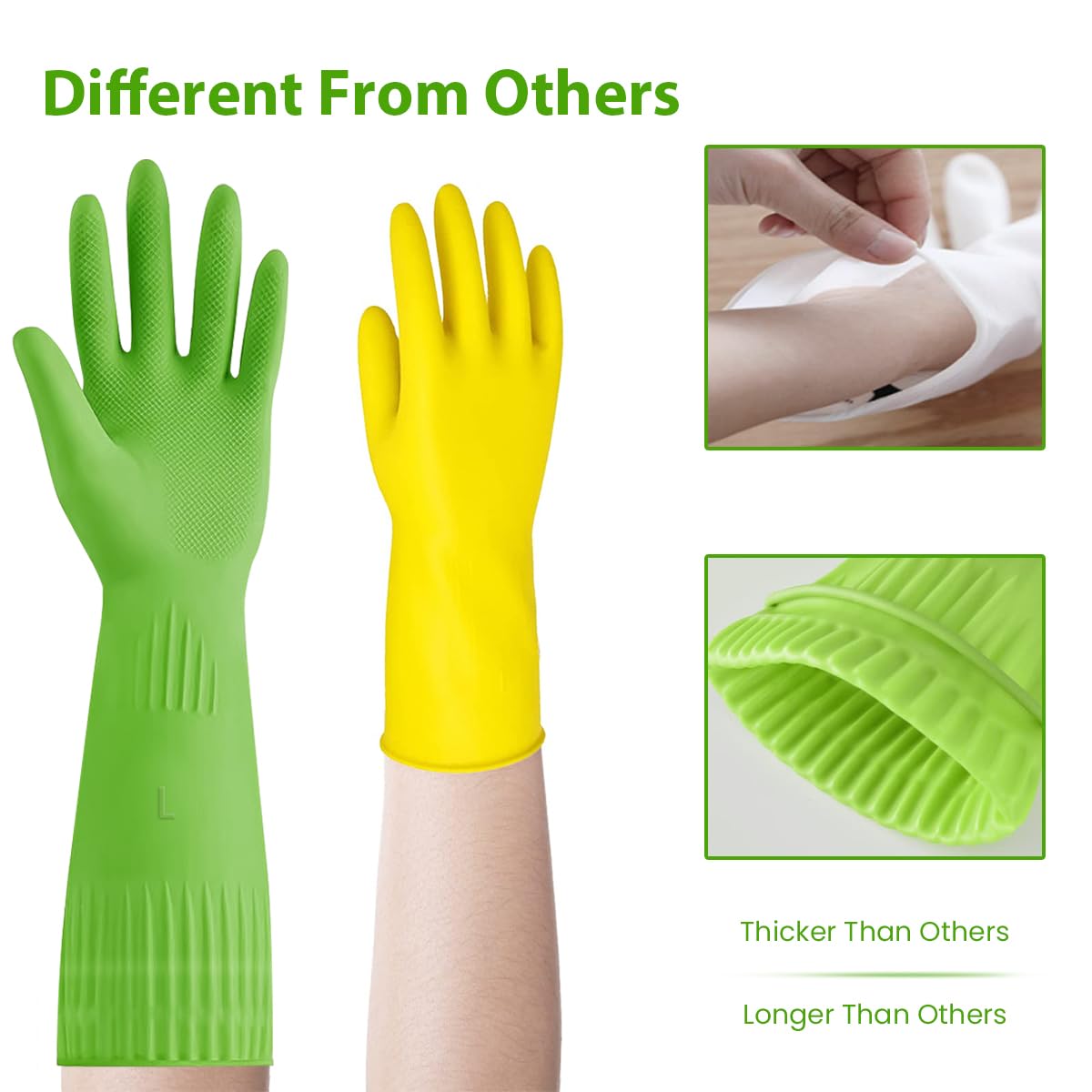 Supvox Rubber Hand Gloves for Cleaning and Gardening with Anti Slip Grip | 2 Pairs Latex