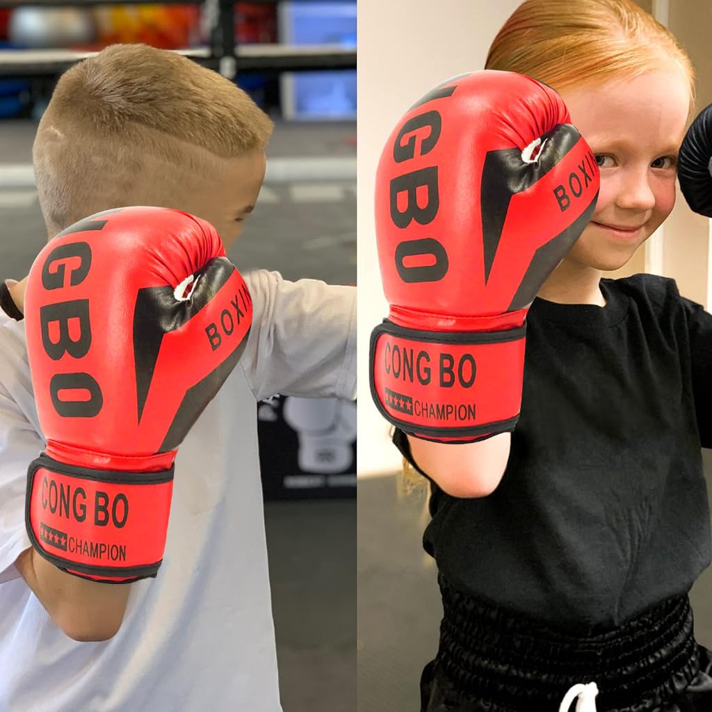 Proberos Kids Boxing Gloves for Training with 6 oz Padding and Ergonomic Fit | Red