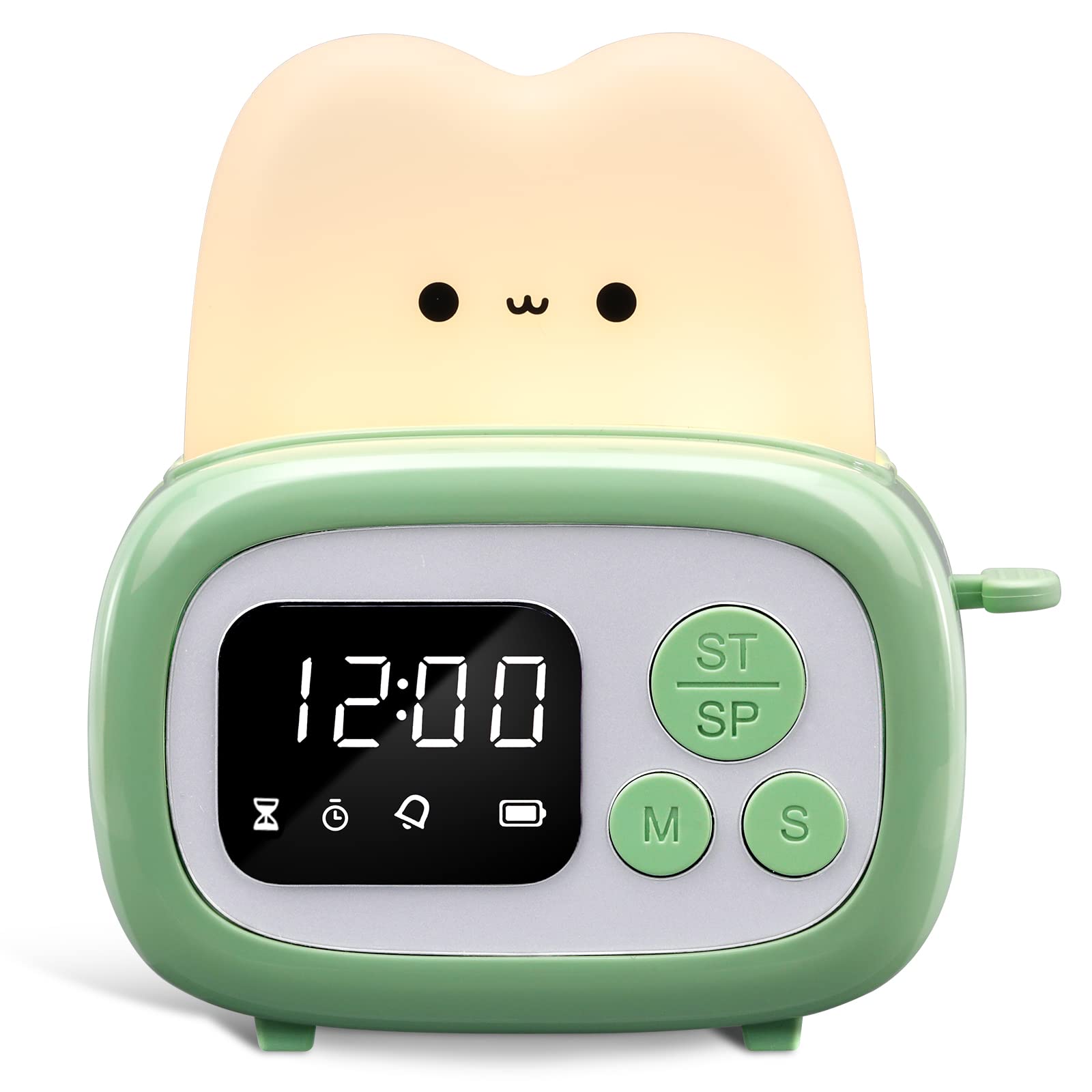 ELEPHANTBOAT® Cute Alarm Clock with Night Light Mini Toaster Desk Alarm Clock Kids Table Clock Alarm with Timer FunctionAuto Lights Off, Alarm Clock for Study Time Management Gift for Kids