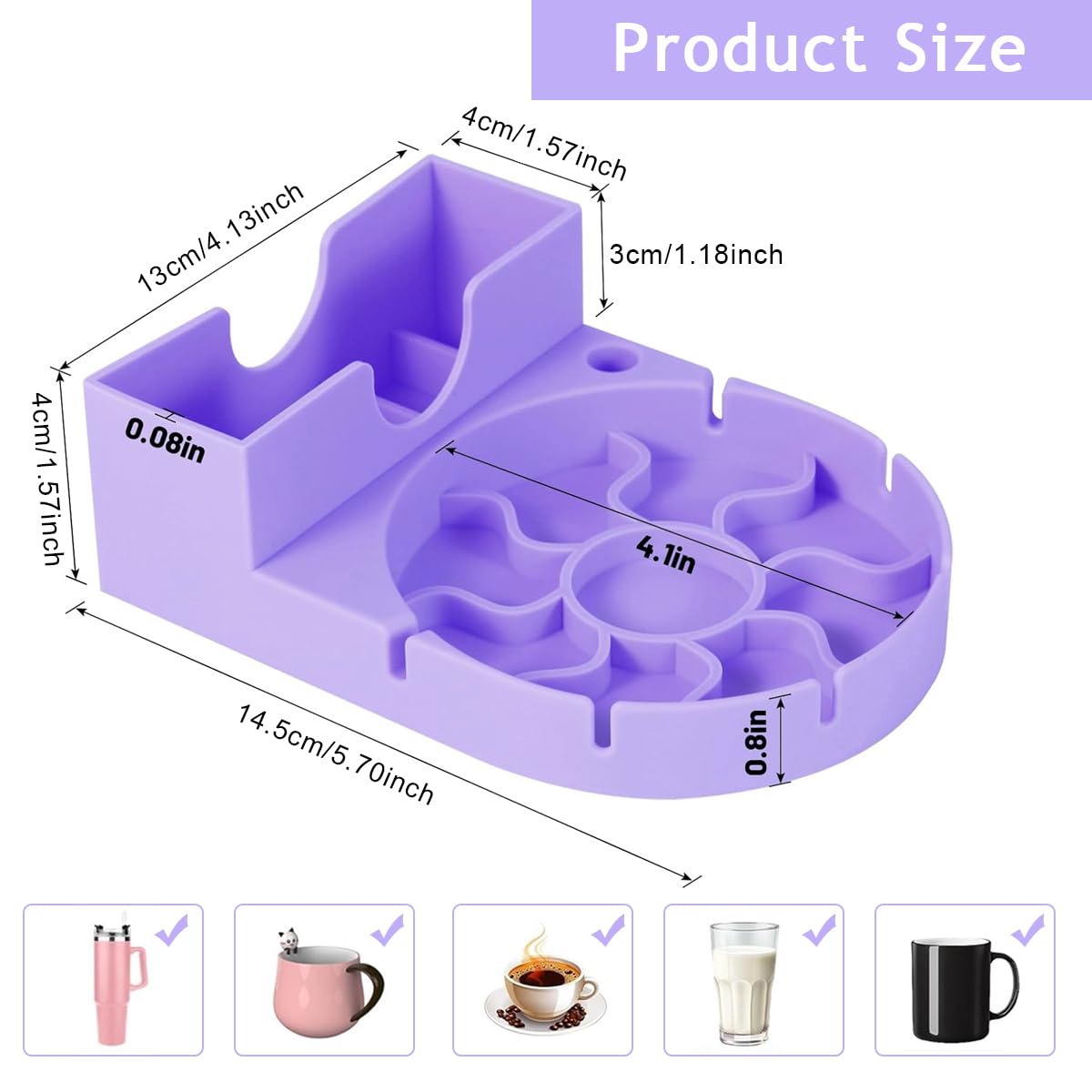 HASTHIP® Water Cup Drying Tray Silicone Water Drying Tray with Lid Holder & Straw Slot Reuseable Silicone Drying Tray for Stanley Cup Tumbler Dry Tray, Purple