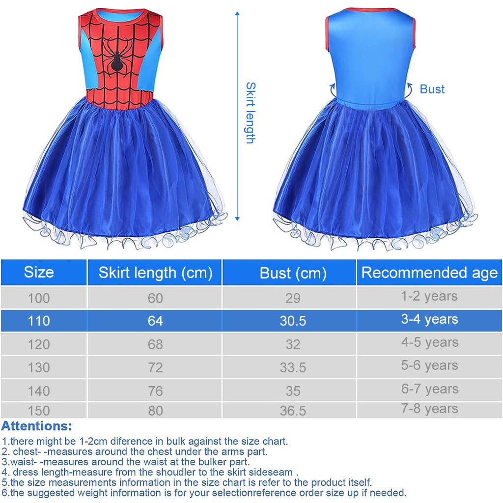 Venzina® Spiderman Costume Suit for Girls, Spider-man Dress with Mask Set, Superhero Spider-Girl Princess Fancy Dress for Kids 3-4 Years Old Cosplay Party