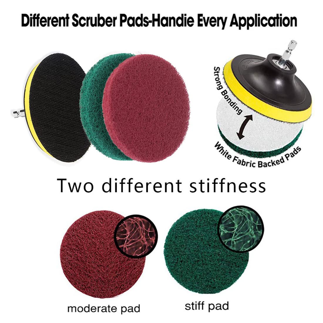 ZIBUYU Drill Brush Set for Cleaning Brush Kit Scouring Pad Scrubber Brush Kit for Drill Machine Nylon Bristles Drill Brush Attachment Kit for Bathroom Surfaces, Floor, Tub, Shower, Tiles - 6 Pcs