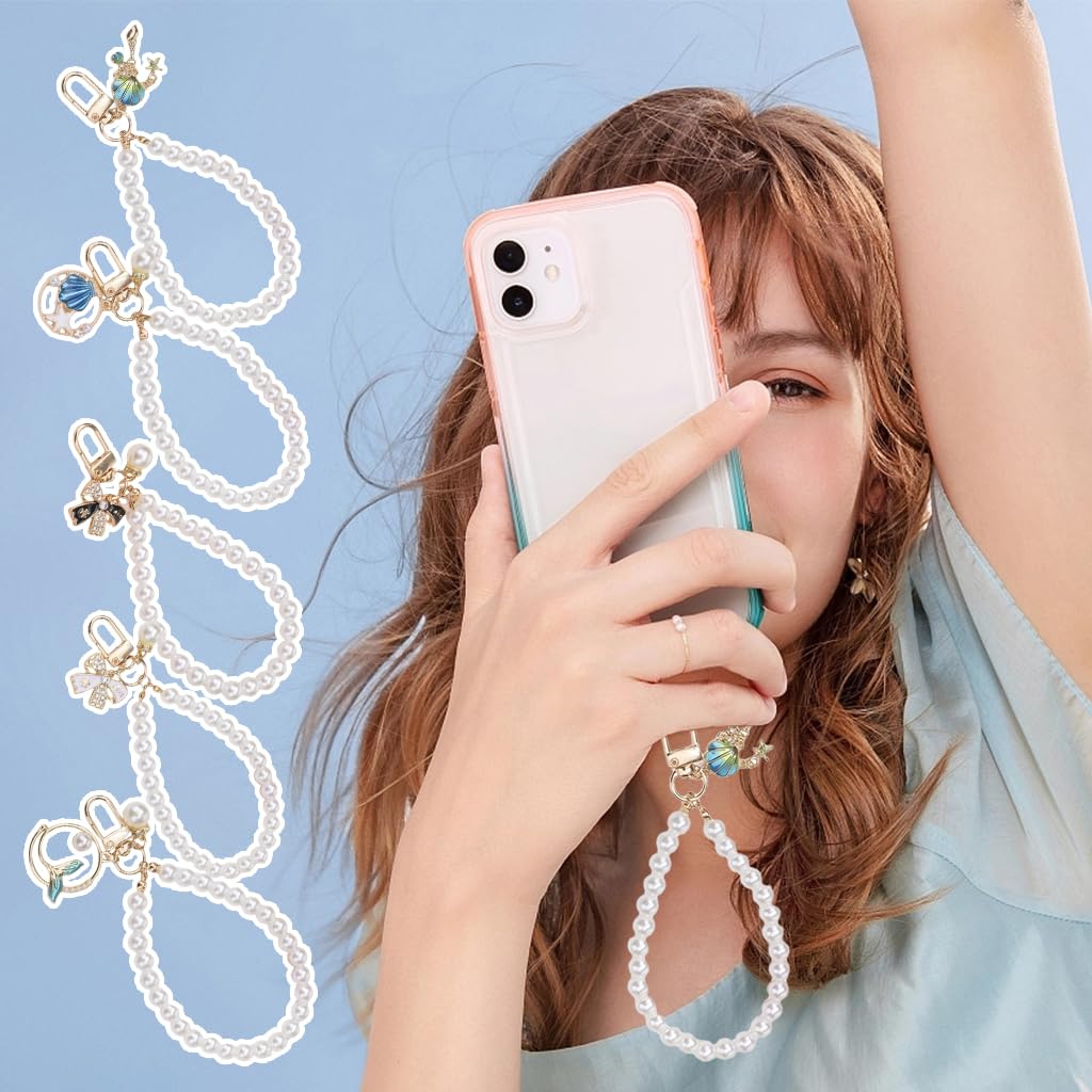 ZORBES Phone Wrist Straps for Girls with 5 Attachment Panels and Seashell Charms | Friendship Gift Set