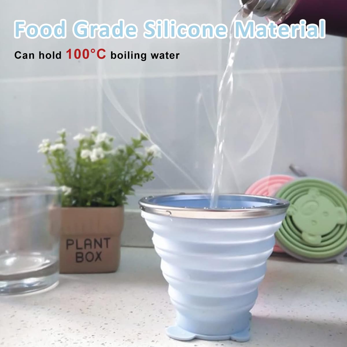 HASTHIP Collapsible Cup for Travel and Camping with 180ml Capacity and Cartoon Lid | Food Grade Silicone Reusable Drinking Glass 2 Pack