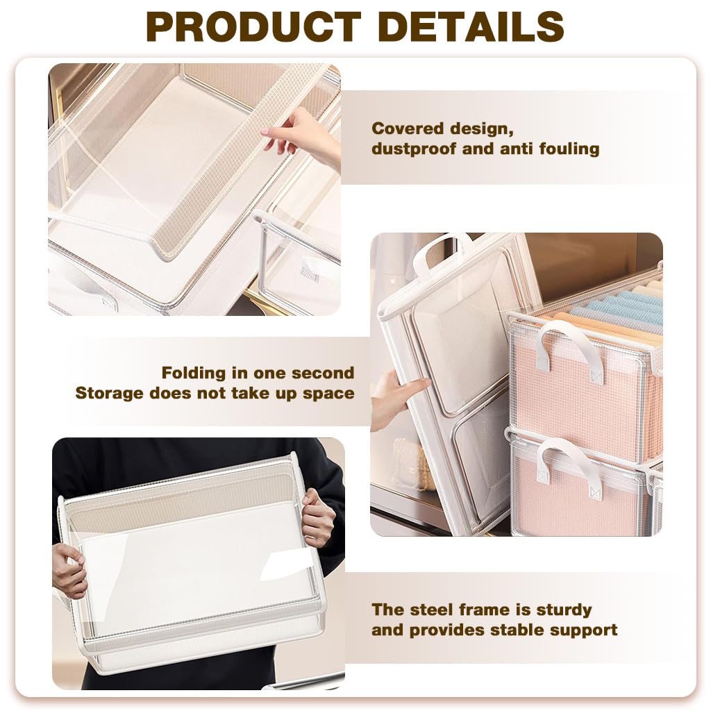 HASTHIP Wardrobe Organizer Box for Clothes with Steel Frame and Pull Handles 47x28x20cm | PVC Waterproof Foldable Storage Case