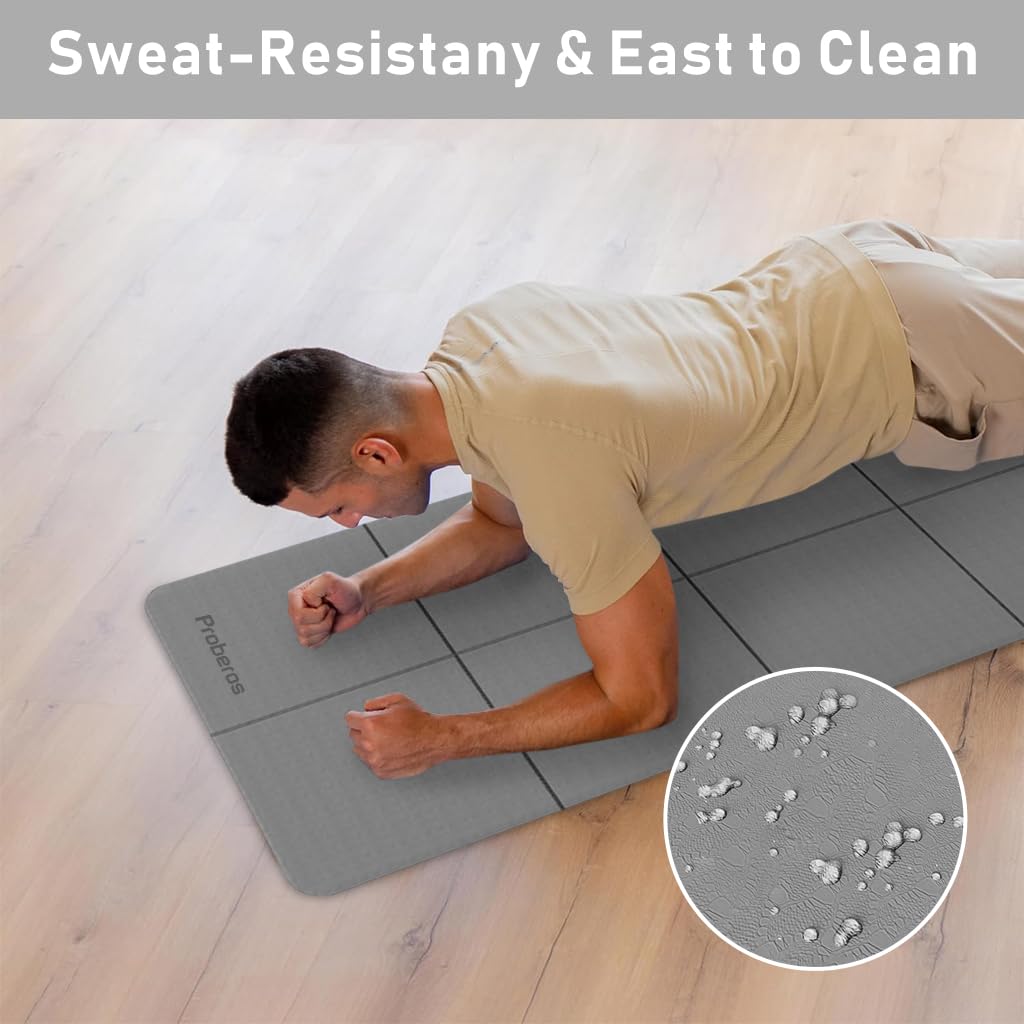 Proberos Yoga Mat for Home Workout and Travel with Anti-slip Folding Design 72x24 in Grey