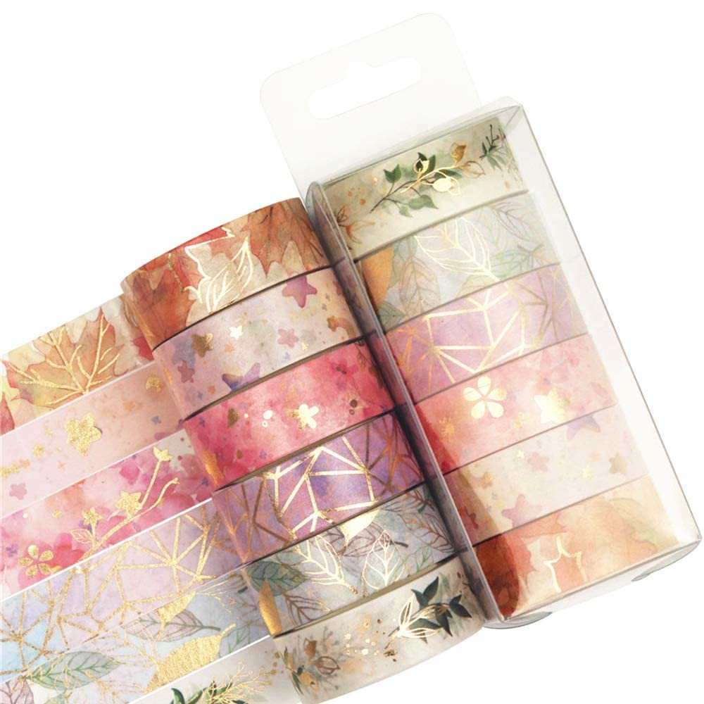 ELEPHANTBOAT Washi Tape Set for DIY Crafts and Journals featuring 6 Rolls 15mm x 5m | Elegant Gold Designs