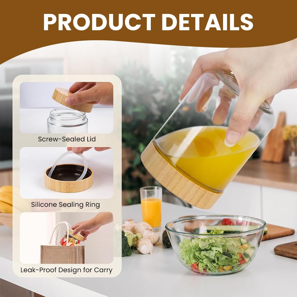 HASTHIP Airtight Glass Jar for Kitchen Storage with Wooden Lid 16oz Clear Mason Design
