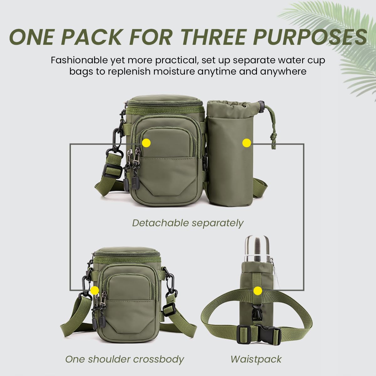 Venzina Waist Bag for Travel with Detachable Water Bottle Holder and Oxford Cloth | Unisex Crossbody for Hiking