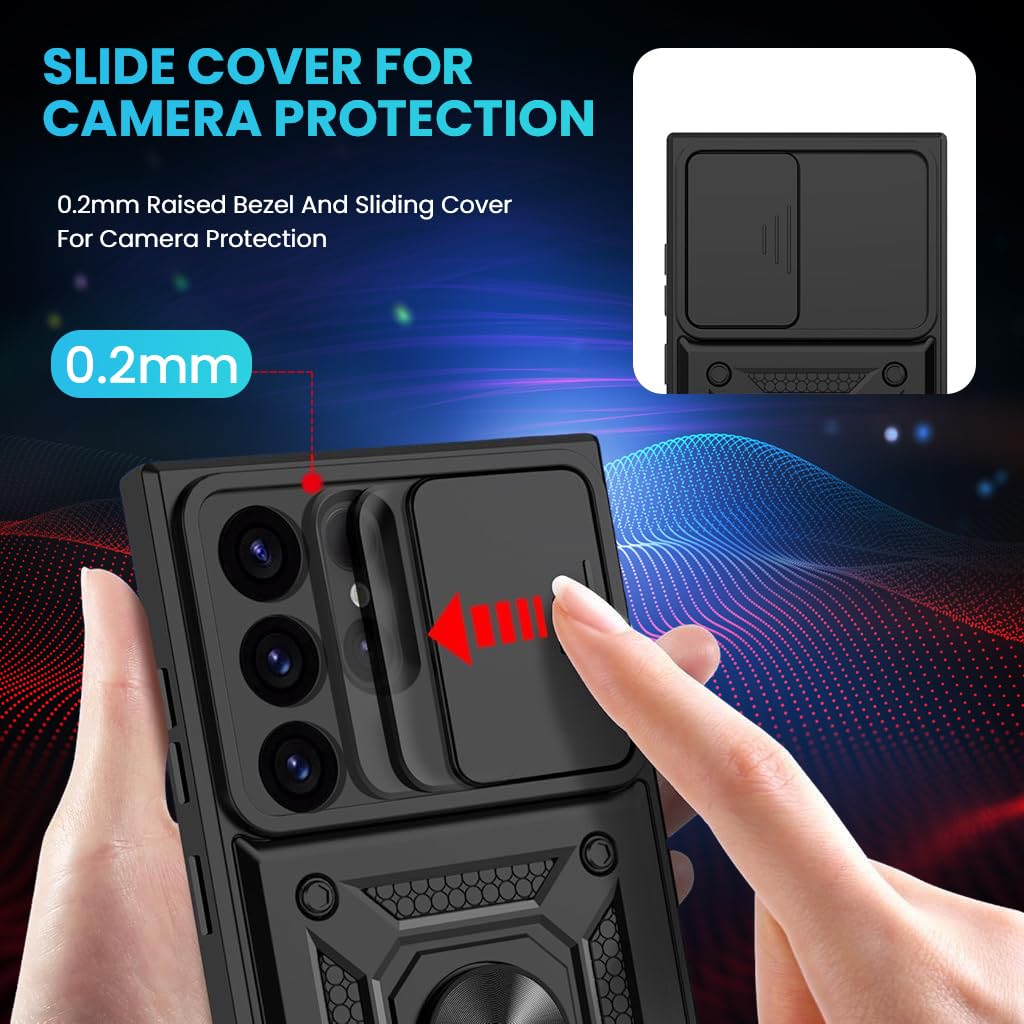 ZORBES Phone Case for Samsung Galaxy S25 Ultra with Folding Kickstand & Sliding Camera Shield