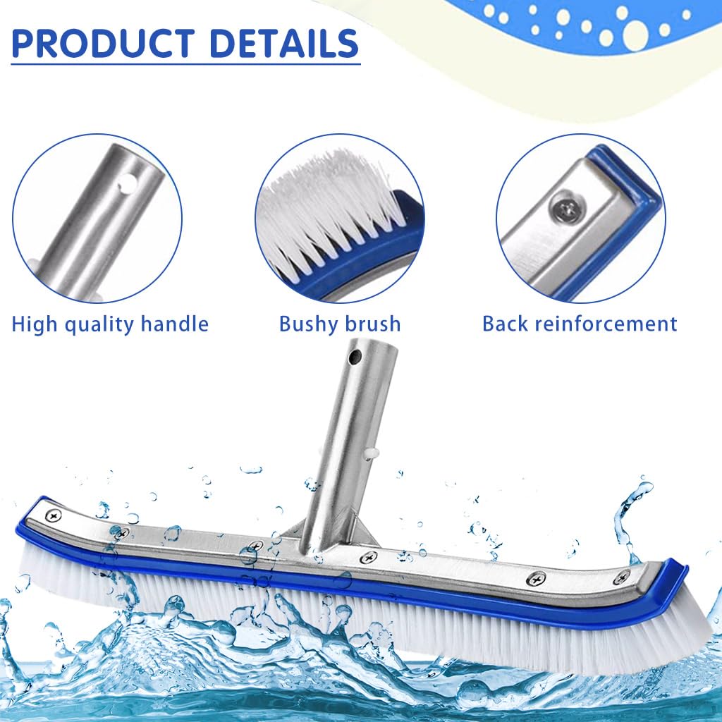 Proberos® Swimming Pool Cleaning Brush 5.24ft Assembly Long Handle Cleaning Brush Hard Bristles Cleaning Brush 17.3 Inches Wide Cleaning Brush for Pool, Floor, Wall & Tile