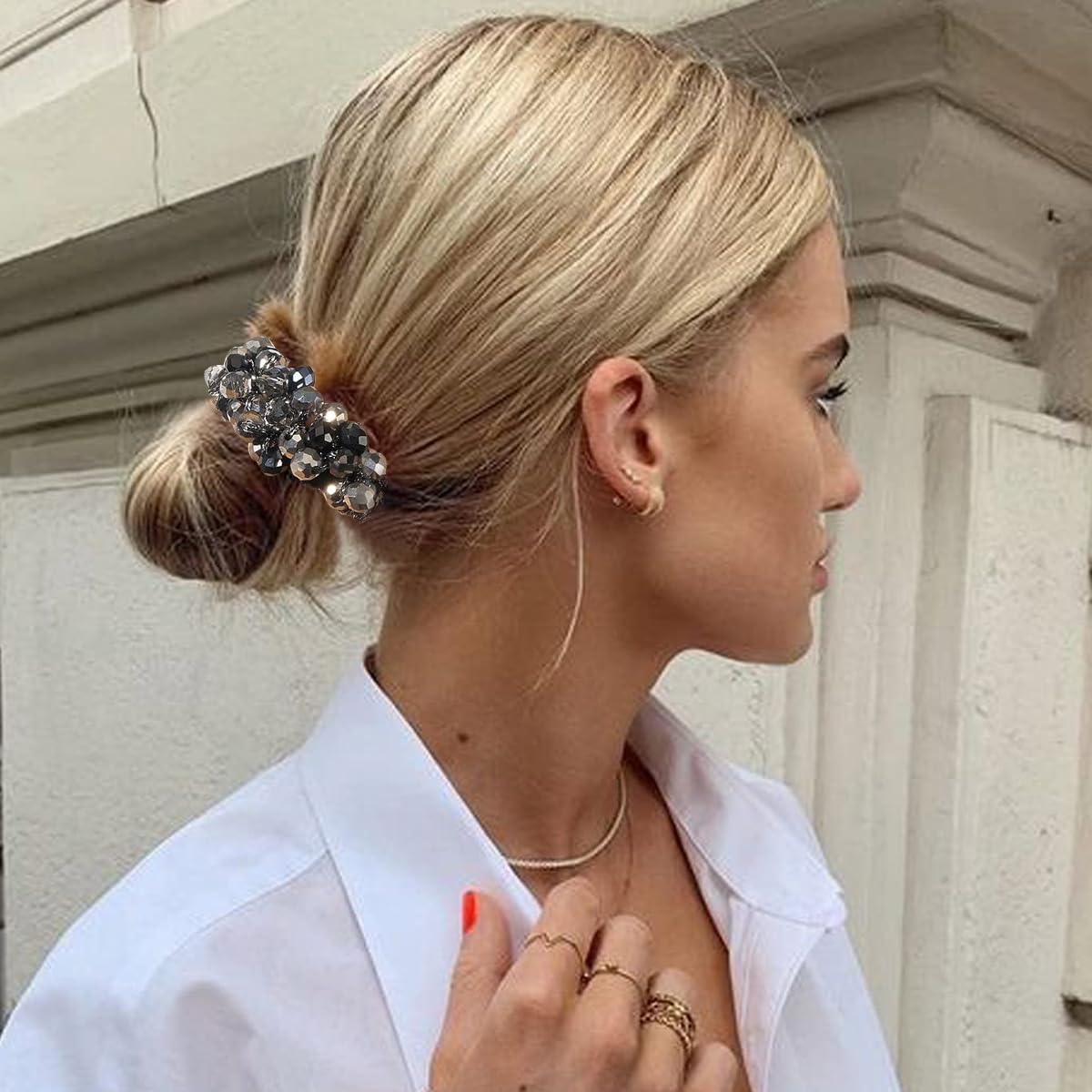 PALAY Hair Scrunchies for Women featuring Rhinestone Bead Bands 3 Pack | Elegant Bun Holder