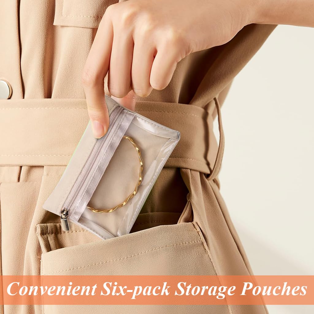 MAYCREATE Jewellery Organiser Pouch Set for Travel with Zip-Up Closure and Velvet Fabric | 6pcs Pink Storage Pouches 4.3x3.1 in