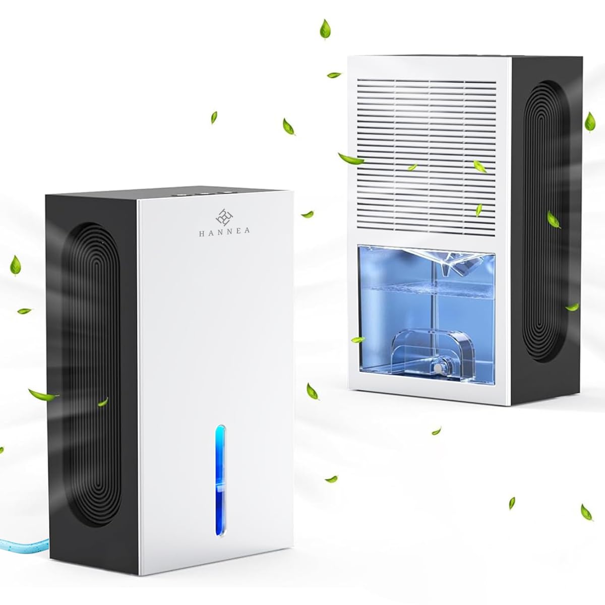 HANNEA Dehumidifier for Bedroom and Bathroom featuring Dual Drainage System 2.4L Tank | 7 Color LED Light and Ultra Quiet 40dB Operation