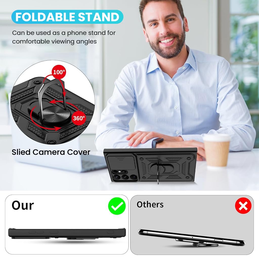 ZORBES Phone Case for Samsung Galaxy S25 Ultra with Folding Kickstand & Sliding Camera Shield